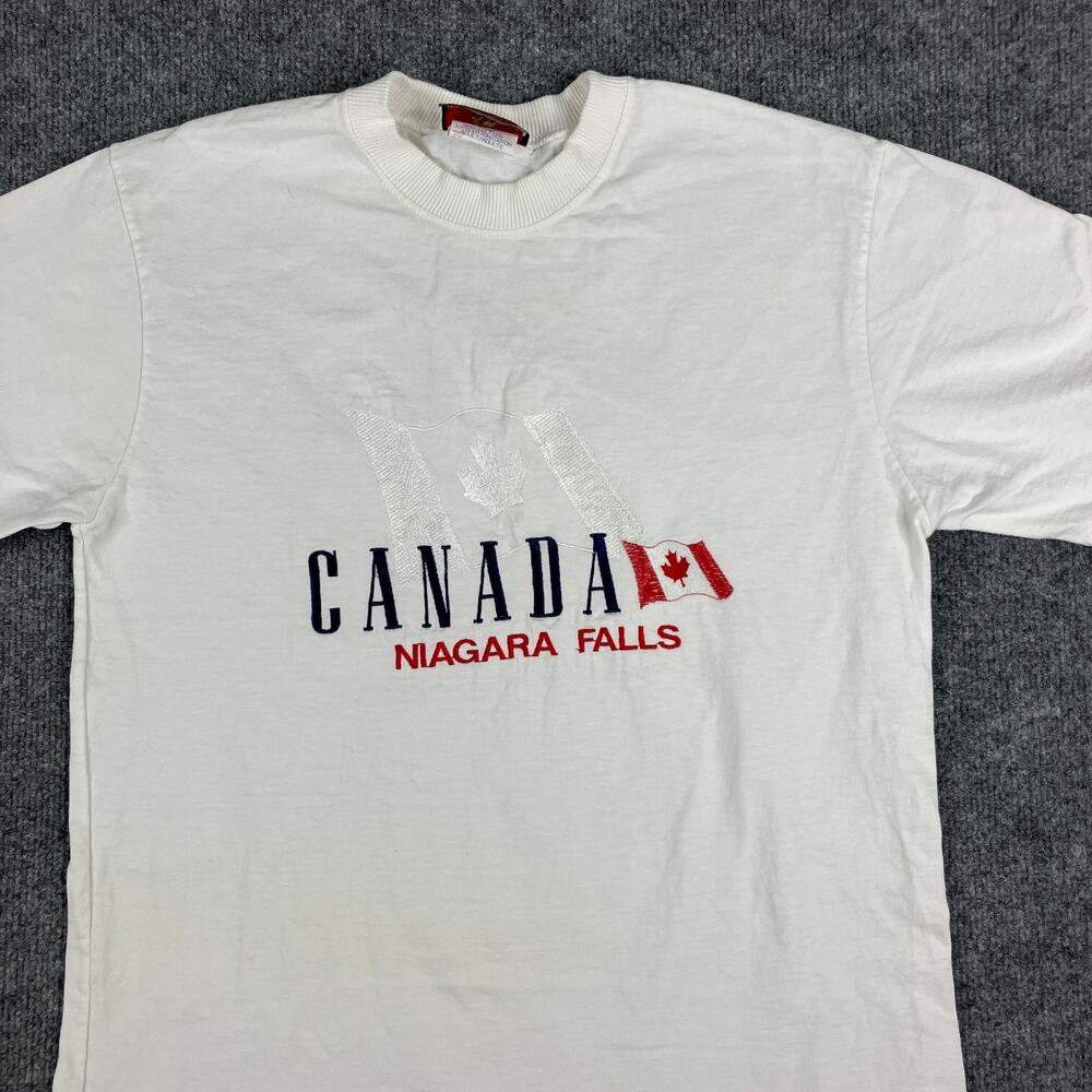 Canada Niagara Falls T-Shirt Mens Size L White Embroidered Graphic Souvenir